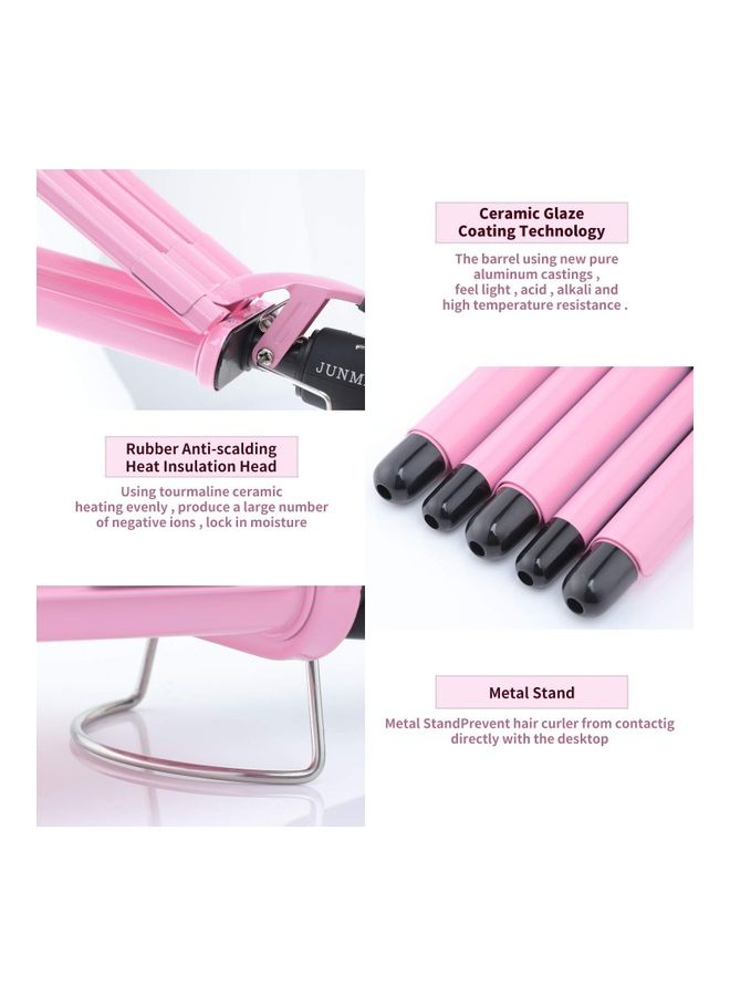 5-Barrel Curling Iron Wand Hair Crimper Pink/Black - Image 3